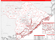 Charleston-North Charleston Metro Area Wall Map Red Line Style